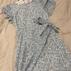 Pink lily floral wrap dress